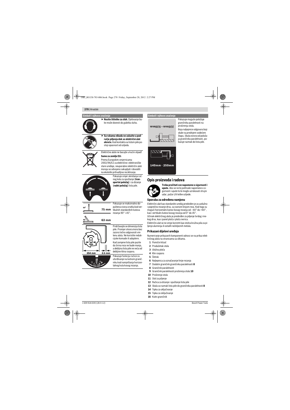 Opis proizvoda i radova | Bosch PTS 10 User Manual | Page 270 / 309