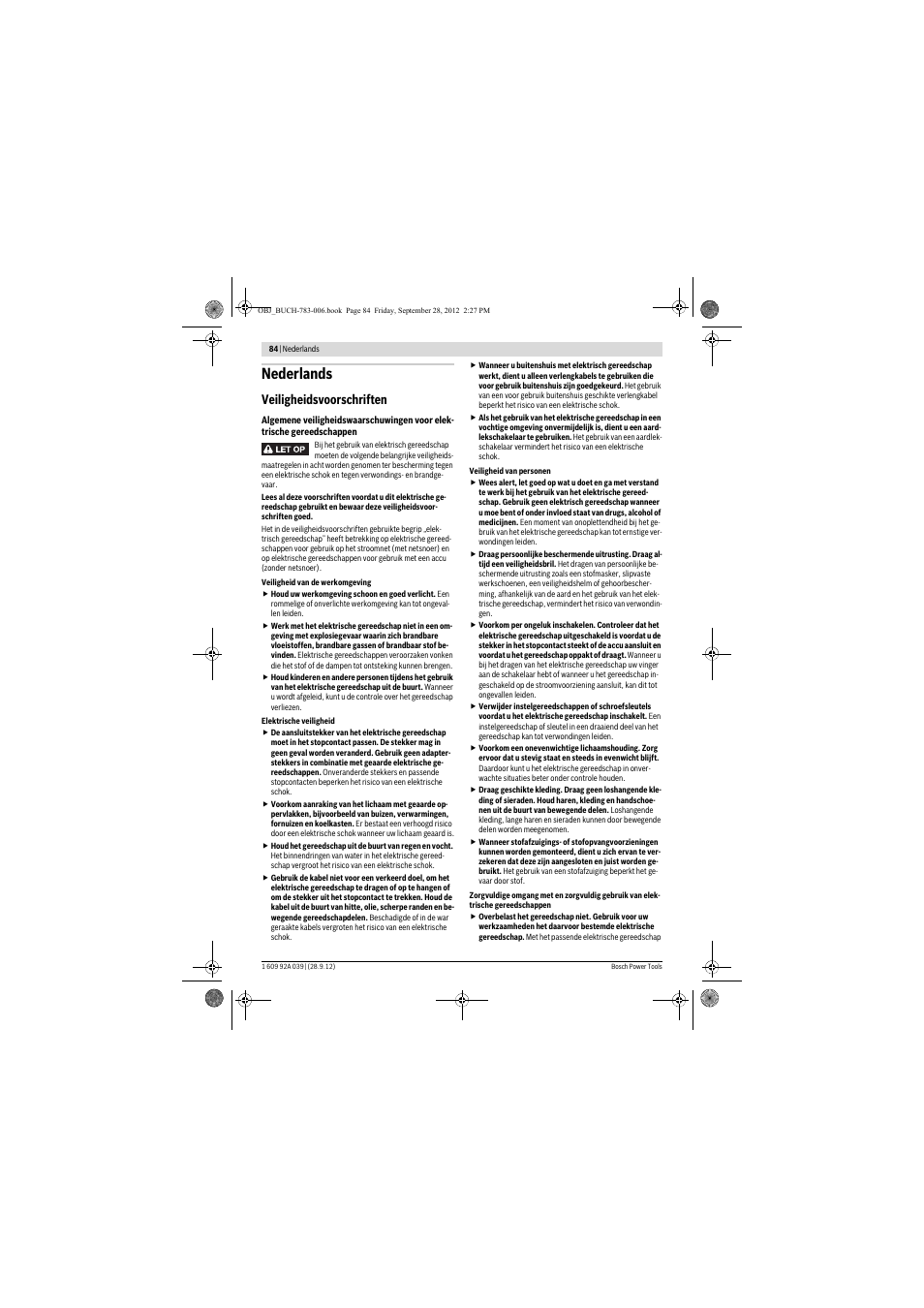 Nederlands, Veiligheidsvoorschriften | Bosch PTS 10 User Manual | Page 84 / 309