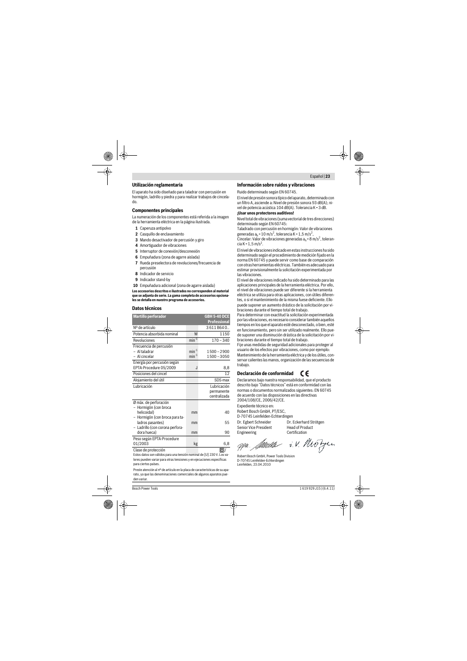 Bosch GBH 5-40 DCE Professional User Manual | Page 23 / 148
