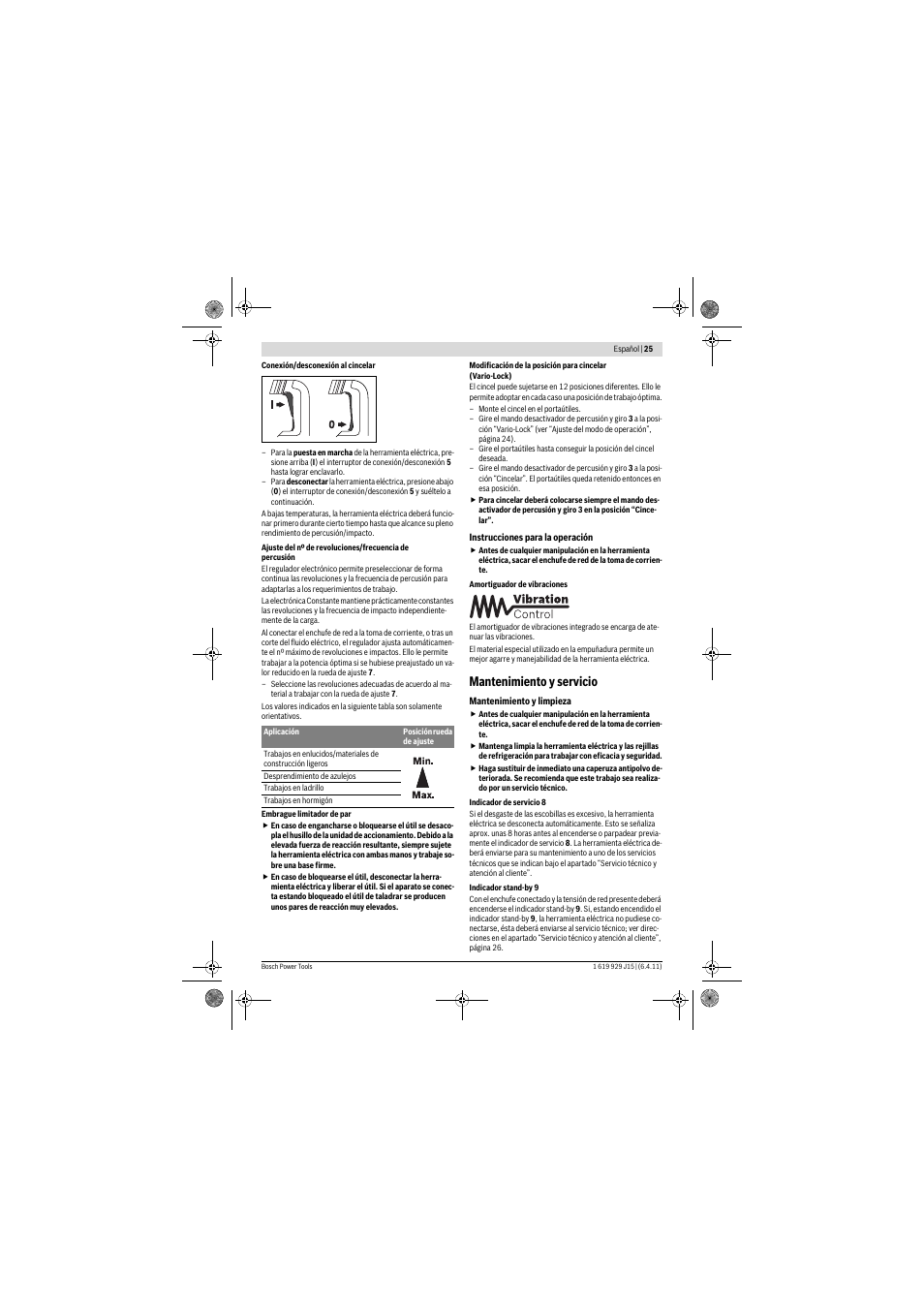 Mantenimiento y servicio | Bosch GBH 5-40 DCE Professional User Manual | Page 25 / 148