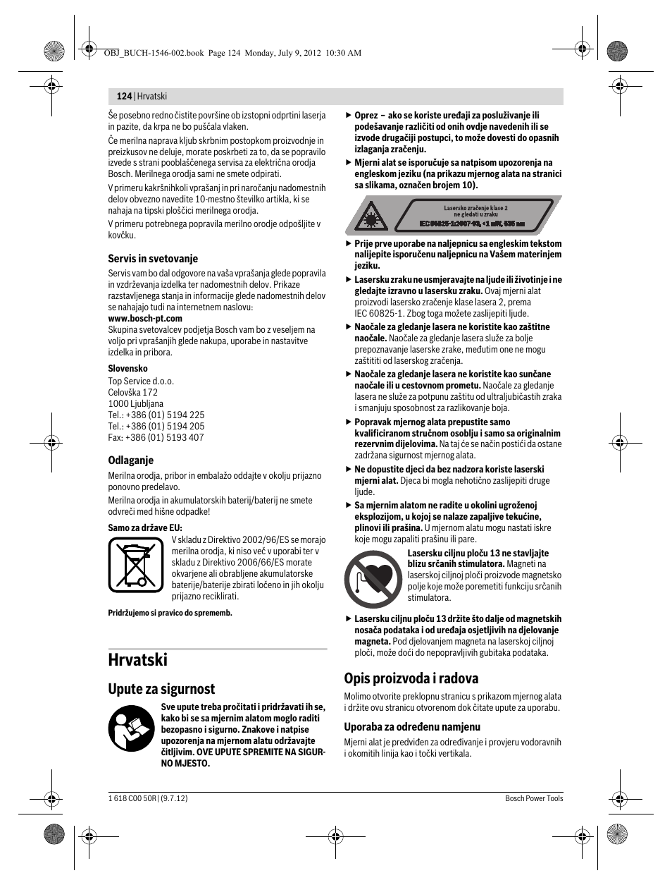 Hrvatski, Upute za sigurnost, Opis proizvoda i radova | Bosch GCL 25 Professional User Manual | Page 124 / 190