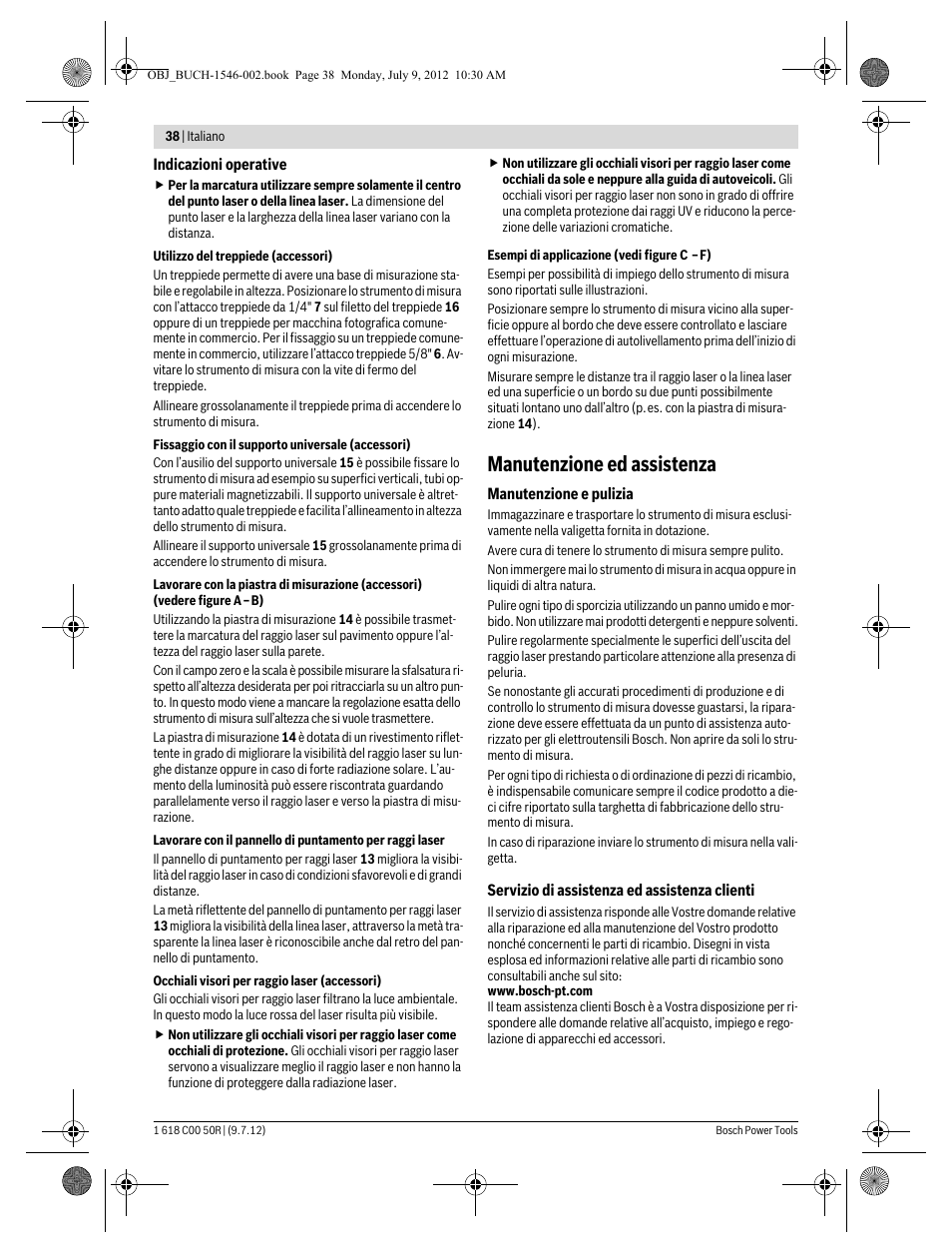 Manutenzione ed assistenza | Bosch GCL 25 Professional User Manual | Page 38 / 190