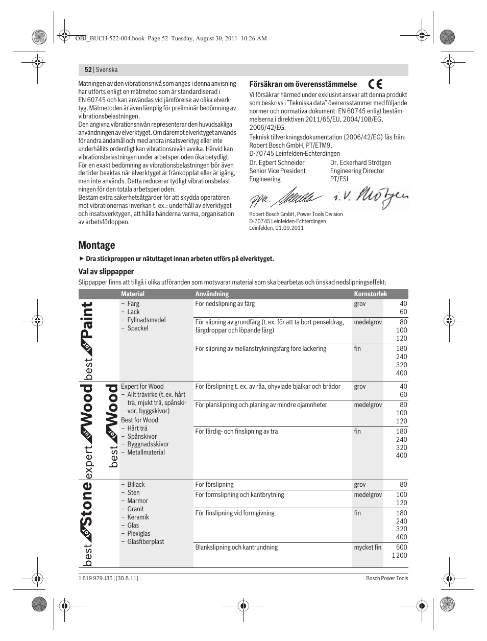 Montage | Bosch GEX 150 Turbo Professional User Manual | Page 52 / 167