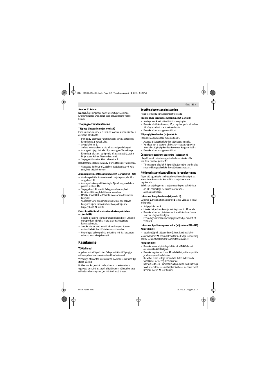 Kasutamine | Bosch GTA 2500 W Professional User Manual | Page 103 / 119