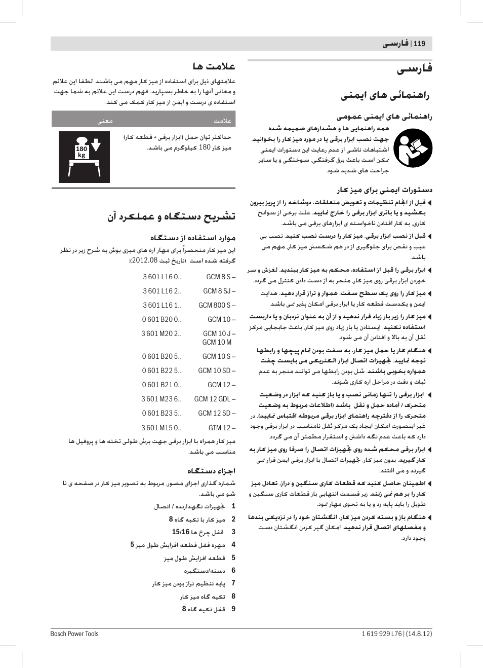 ﯽﻨﻤﯾﺍ یﺎﻫ ﯽﺋﺎﻤﻨﻫﺍﺭ, ﺎﻫ ﺖﻣﻼﻋ, ﻥﺁ ﺩﺮﮑﻠﻤﻋ ﻭ ﻩﺎﮕﺘﺳﺩ ﺢﯾﺮﺸﺗ | ﯽﺳﺭﺎﻓ | Bosch GTA 2500 W Professional User Manual | Page 119 / 119