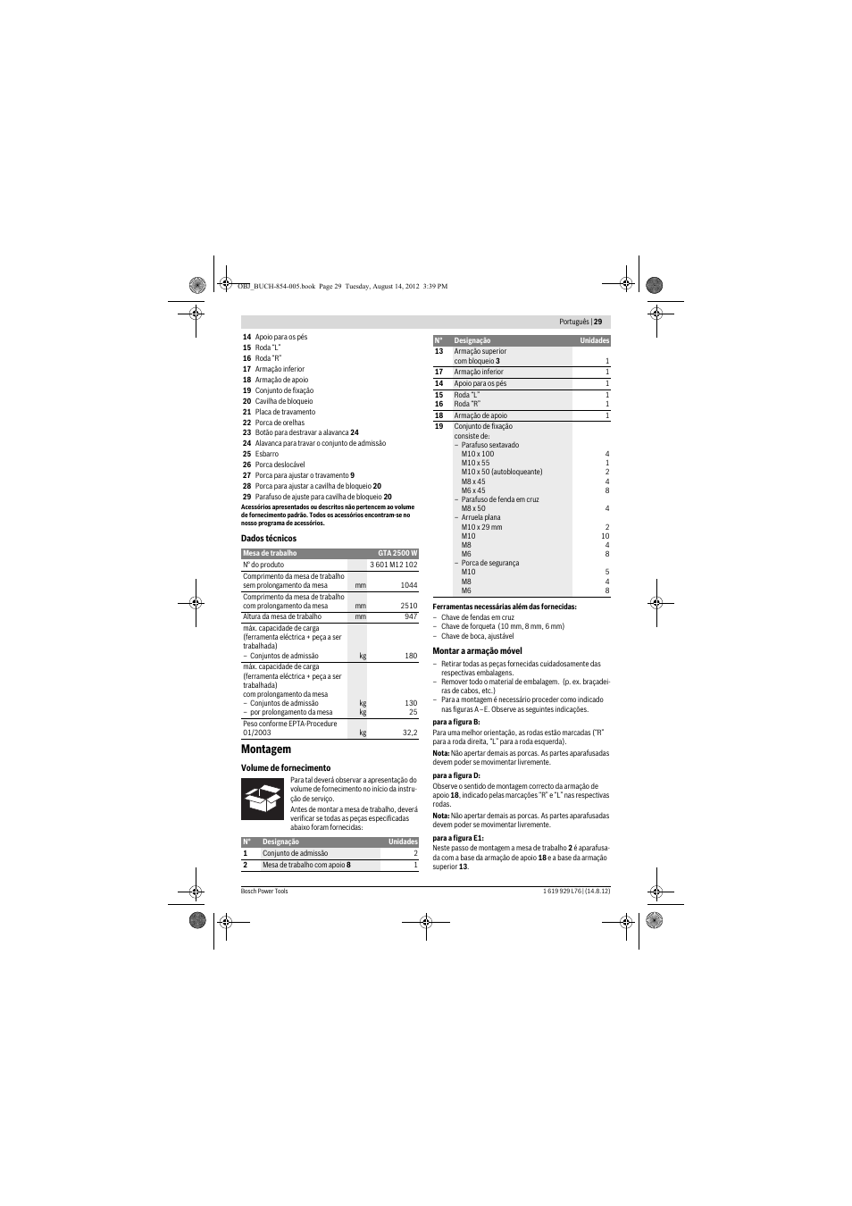 Montagem | Bosch GTA 2500 W Professional User Manual | Page 29 / 119