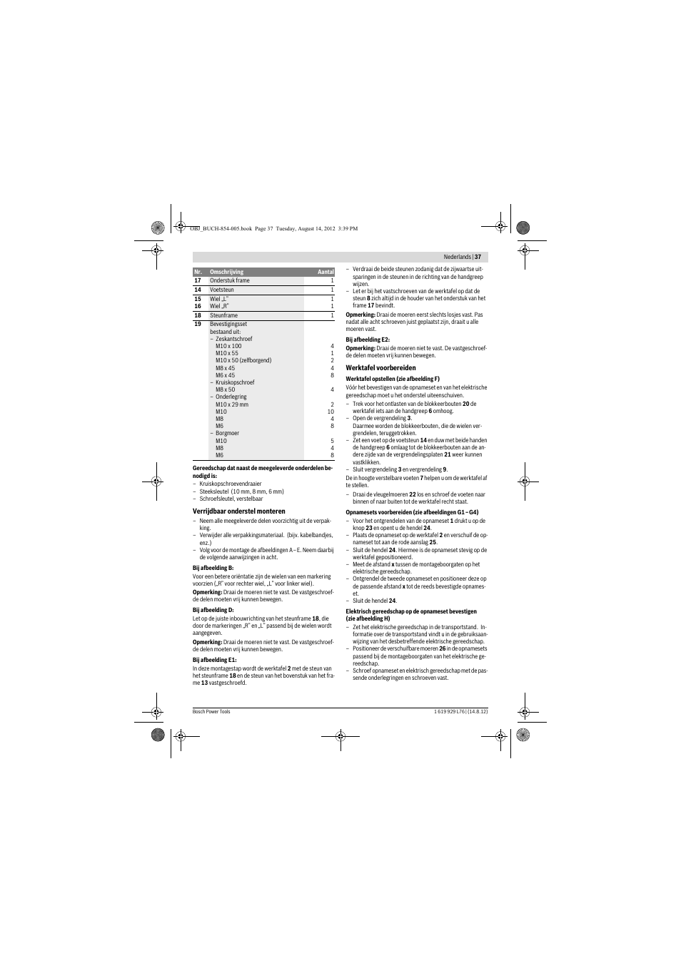 Bosch GTA 2500 W Professional User Manual | Page 37 / 119