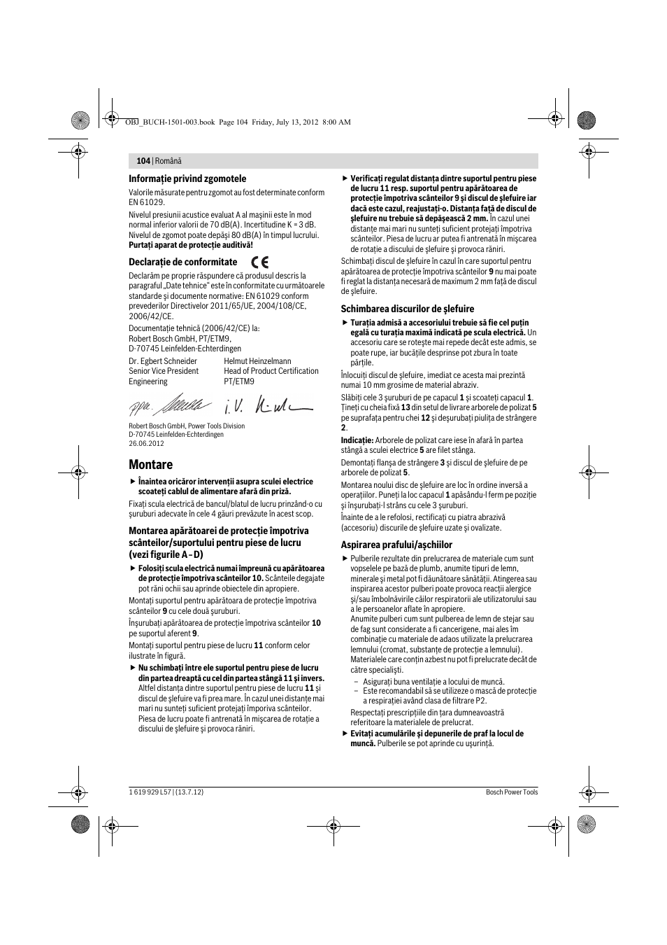 Montare | Bosch GBG 6 Professional User Manual | Page 104 / 150