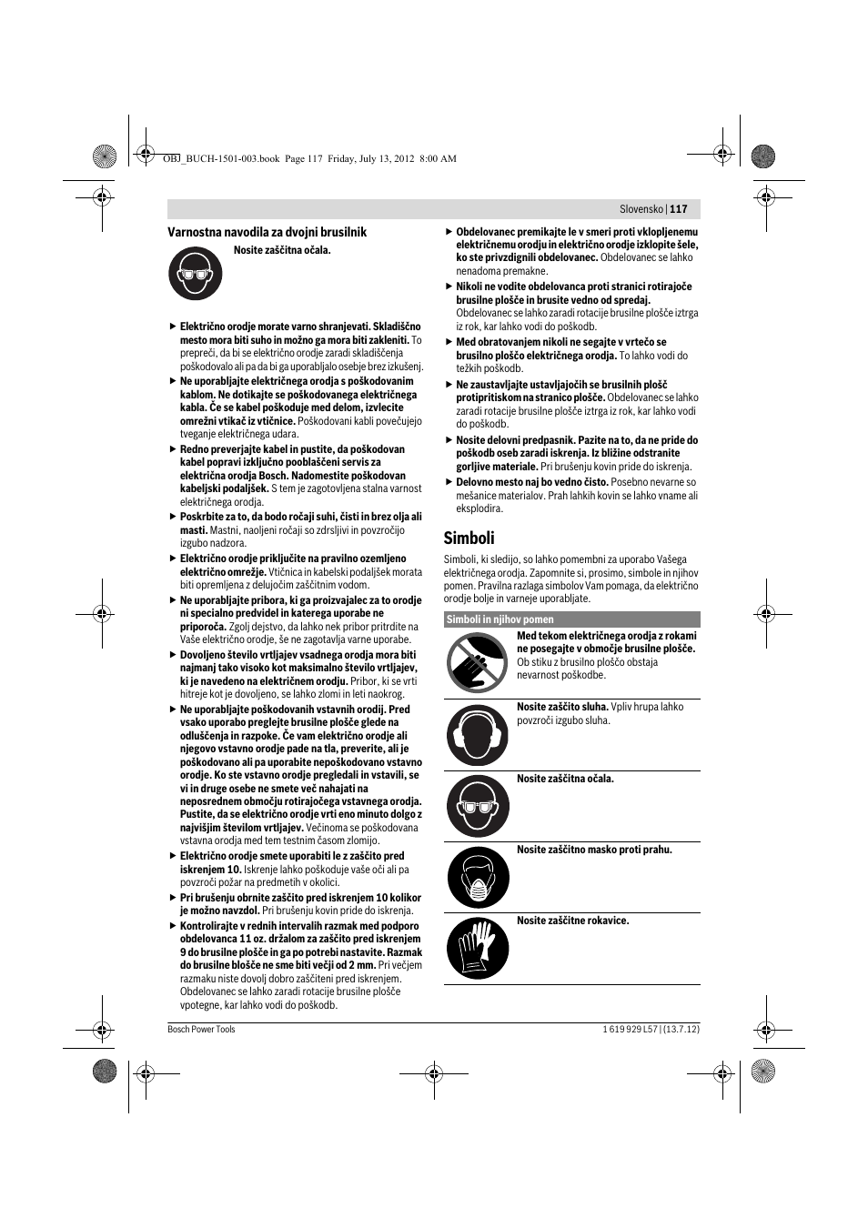 Simboli | Bosch GBG 6 Professional User Manual | Page 117 / 150