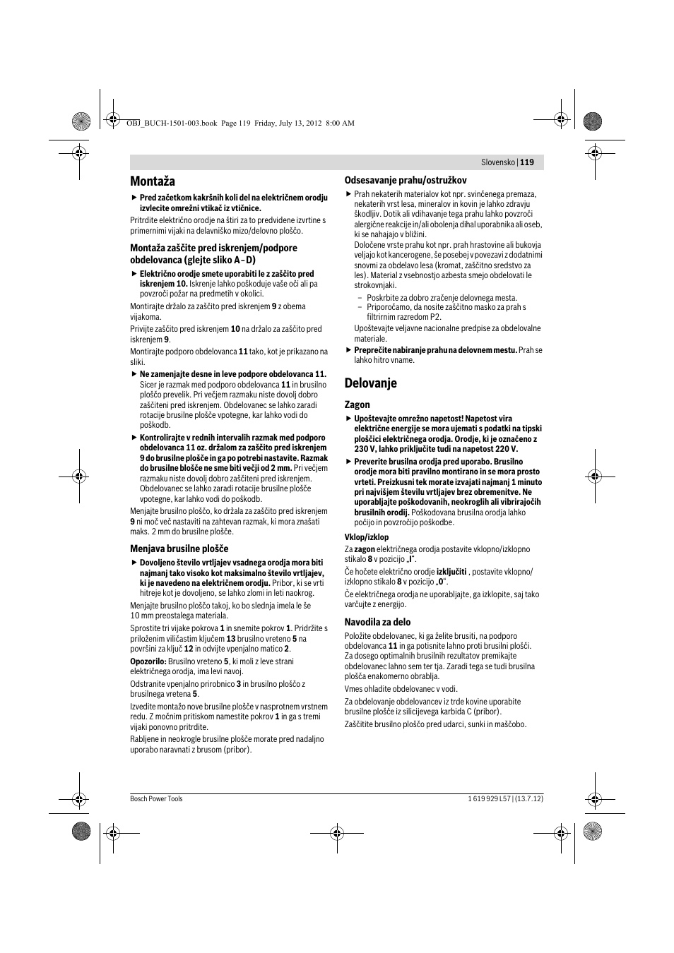 Montaža, Delovanje | Bosch GBG 6 Professional User Manual | Page 119 / 150