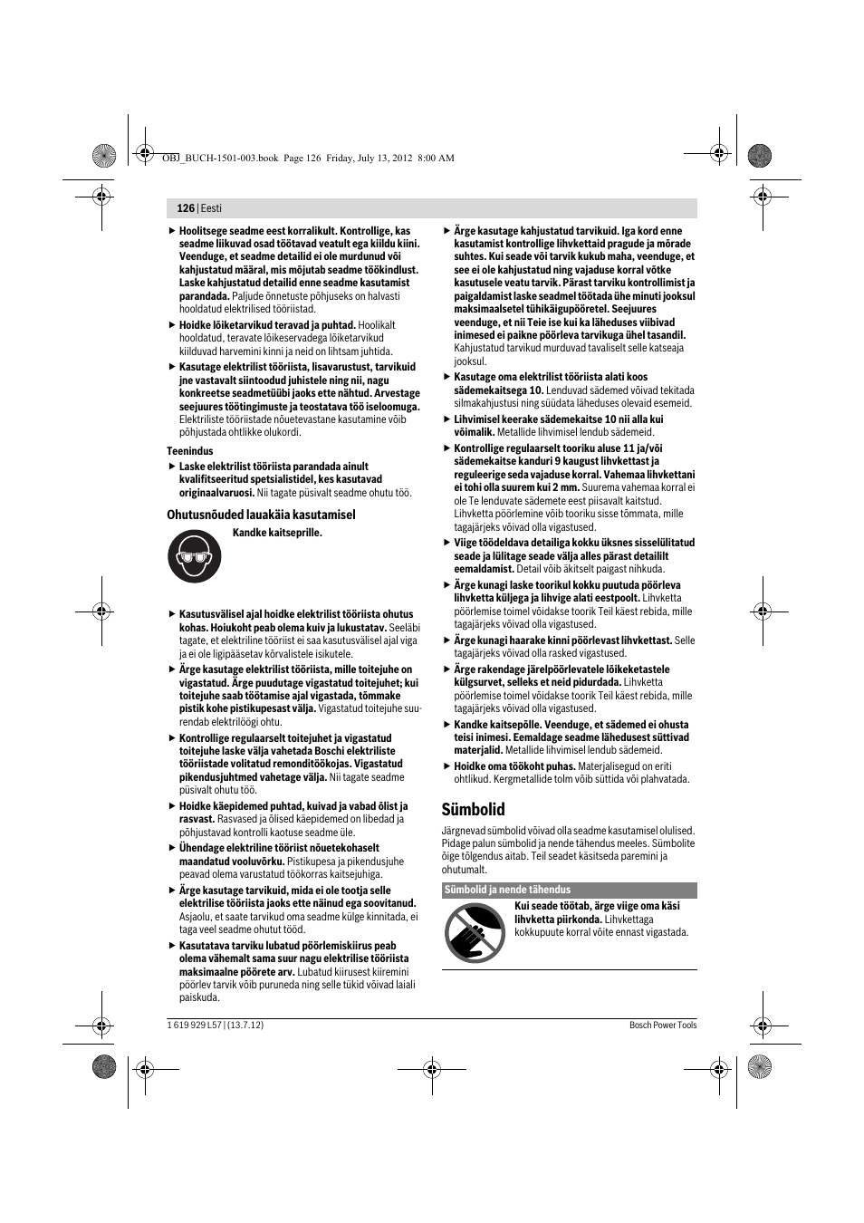 Sümbolid | Bosch GBG 6 Professional User Manual | Page 126 / 150