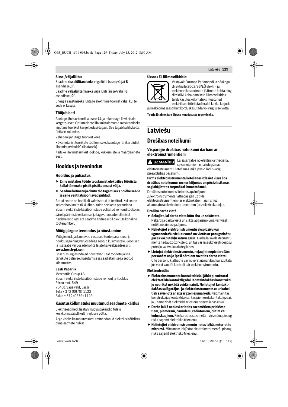 Latviešu, Hooldus ja teenindus | Bosch GBG 6 Professional User Manual | Page 129 / 150