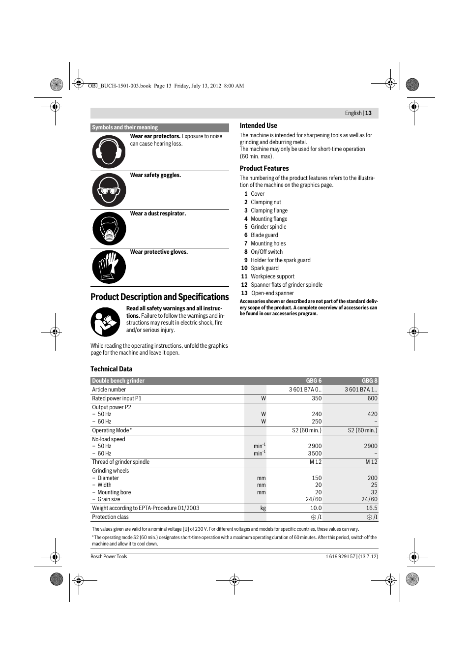 Product description and specifications | Bosch GBG 6 Professional User Manual | Page 13 / 150