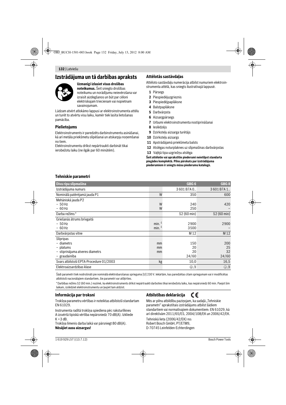 Izstrādājuma un tā darbības apraksts | Bosch GBG 6 Professional User Manual | Page 132 / 150