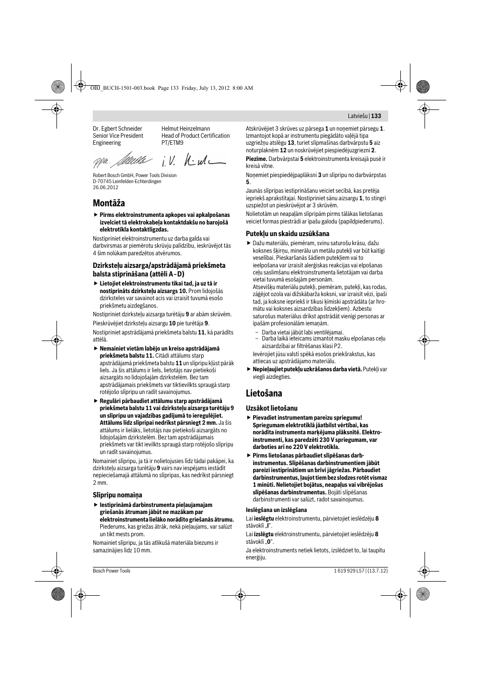 Montāža, Lietošana | Bosch GBG 6 Professional User Manual | Page 133 / 150