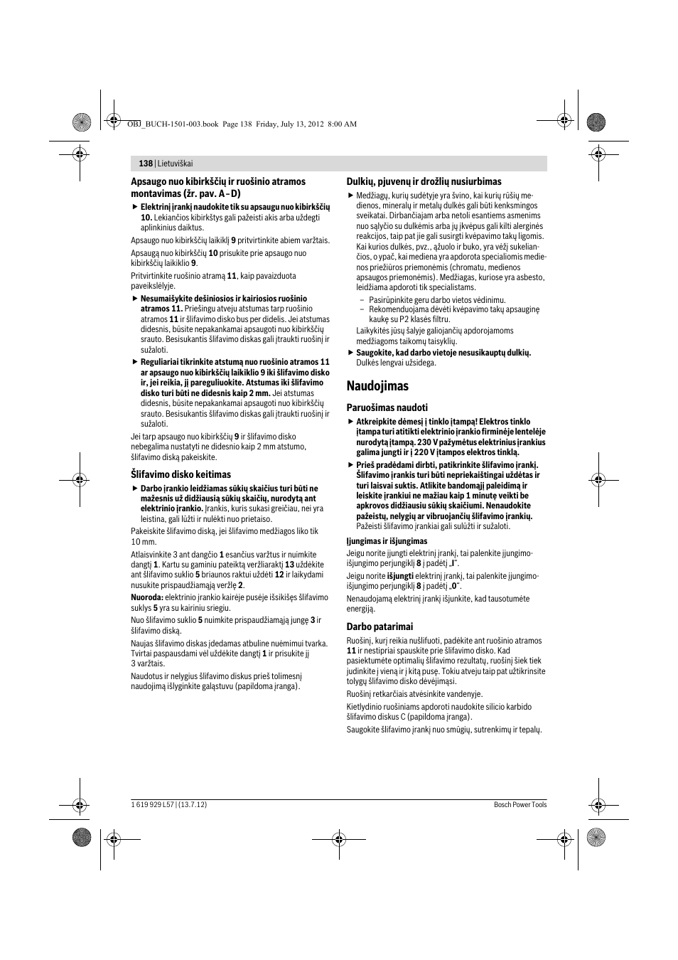 Naudojimas | Bosch GBG 6 Professional User Manual | Page 138 / 150