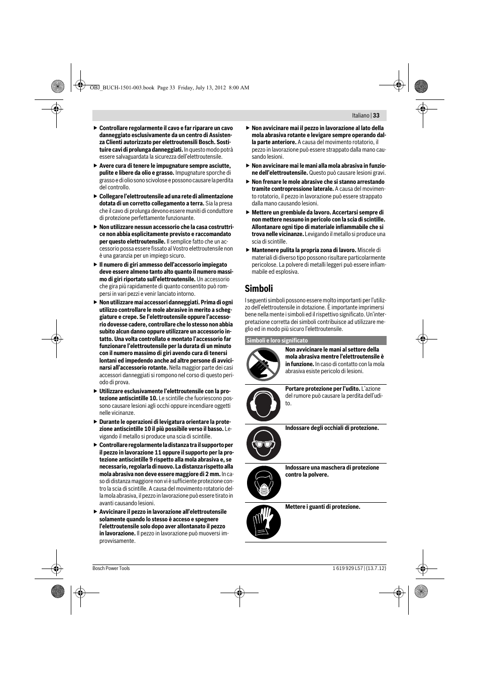 Simboli | Bosch GBG 6 Professional User Manual | Page 33 / 150