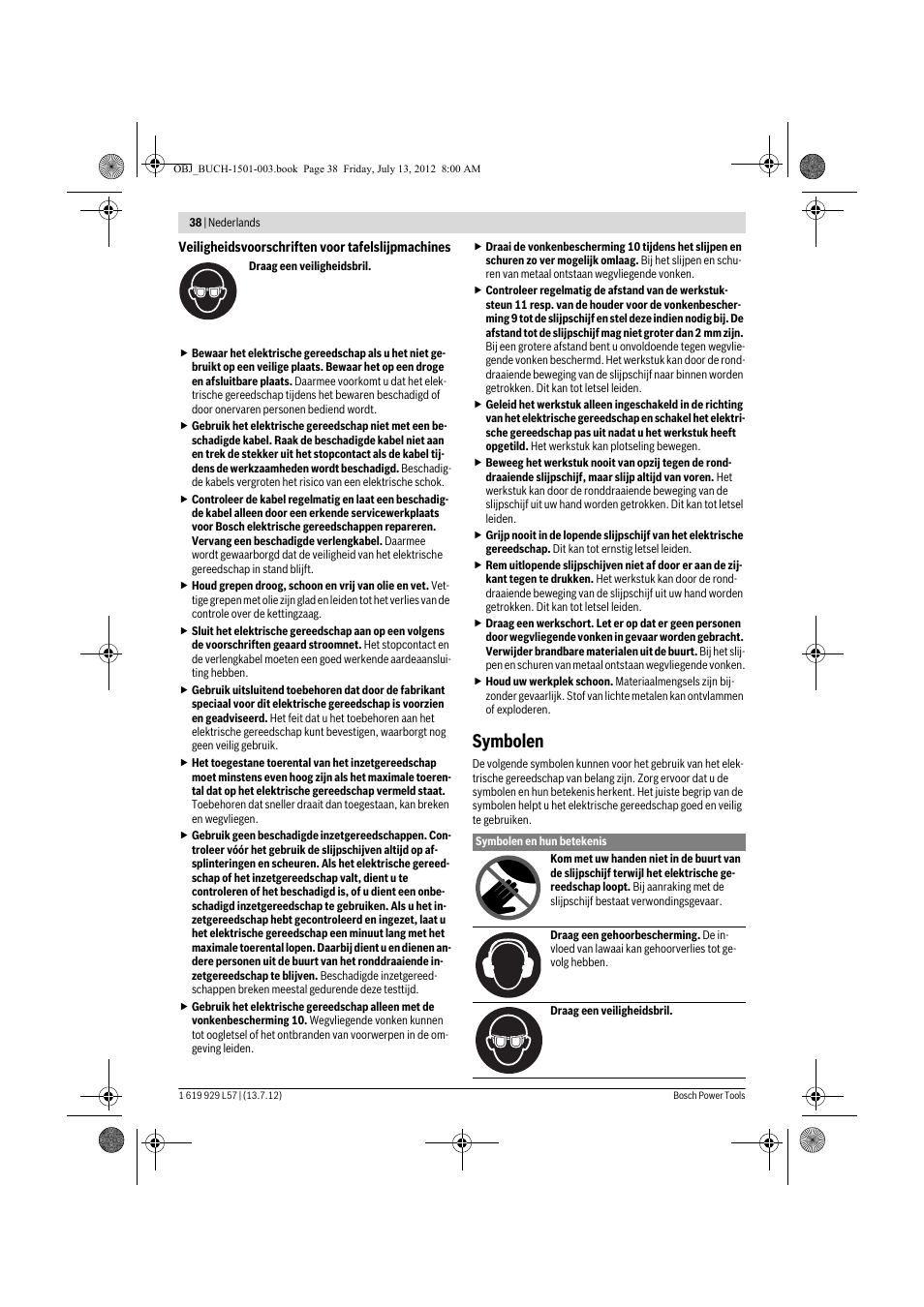 Symbolen | Bosch GBG 6 Professional User Manual | Page 38 / 150