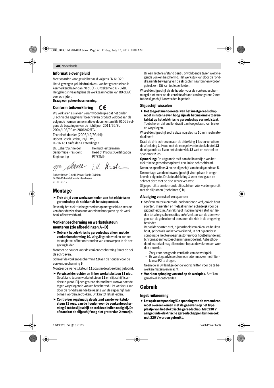 Montage, Gebruik | Bosch GBG 6 Professional User Manual | Page 40 / 150