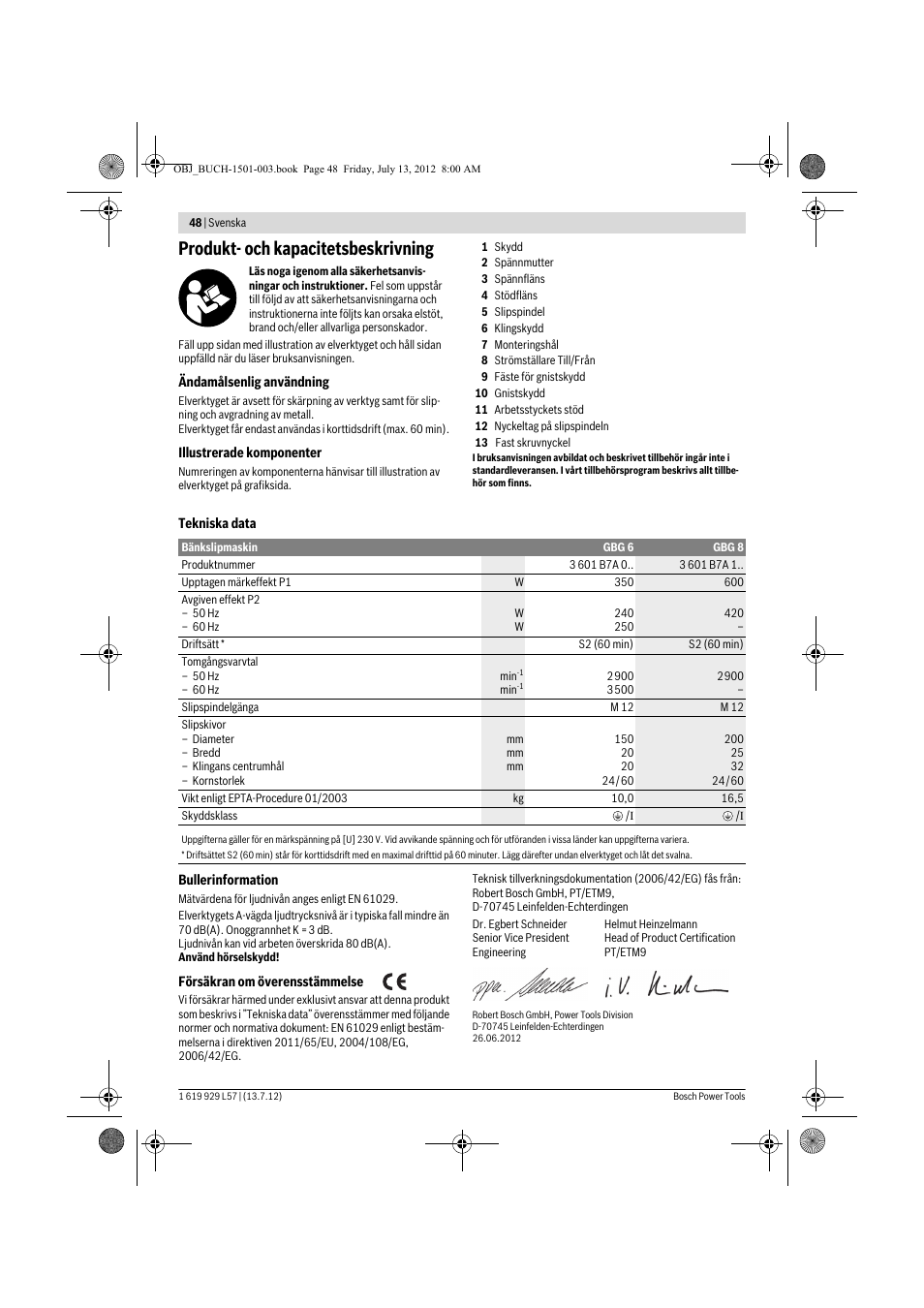 Produkt- och kapacitetsbeskrivning | Bosch GBG 6 Professional User Manual | Page 48 / 150