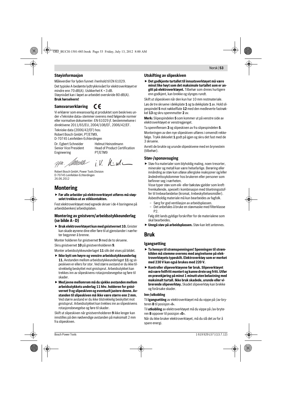 Montering, Bruk | Bosch GBG 6 Professional User Manual | Page 53 / 150
