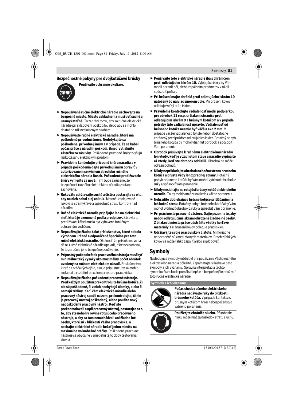 Symboly | Bosch GBG 6 Professional User Manual | Page 81 / 150