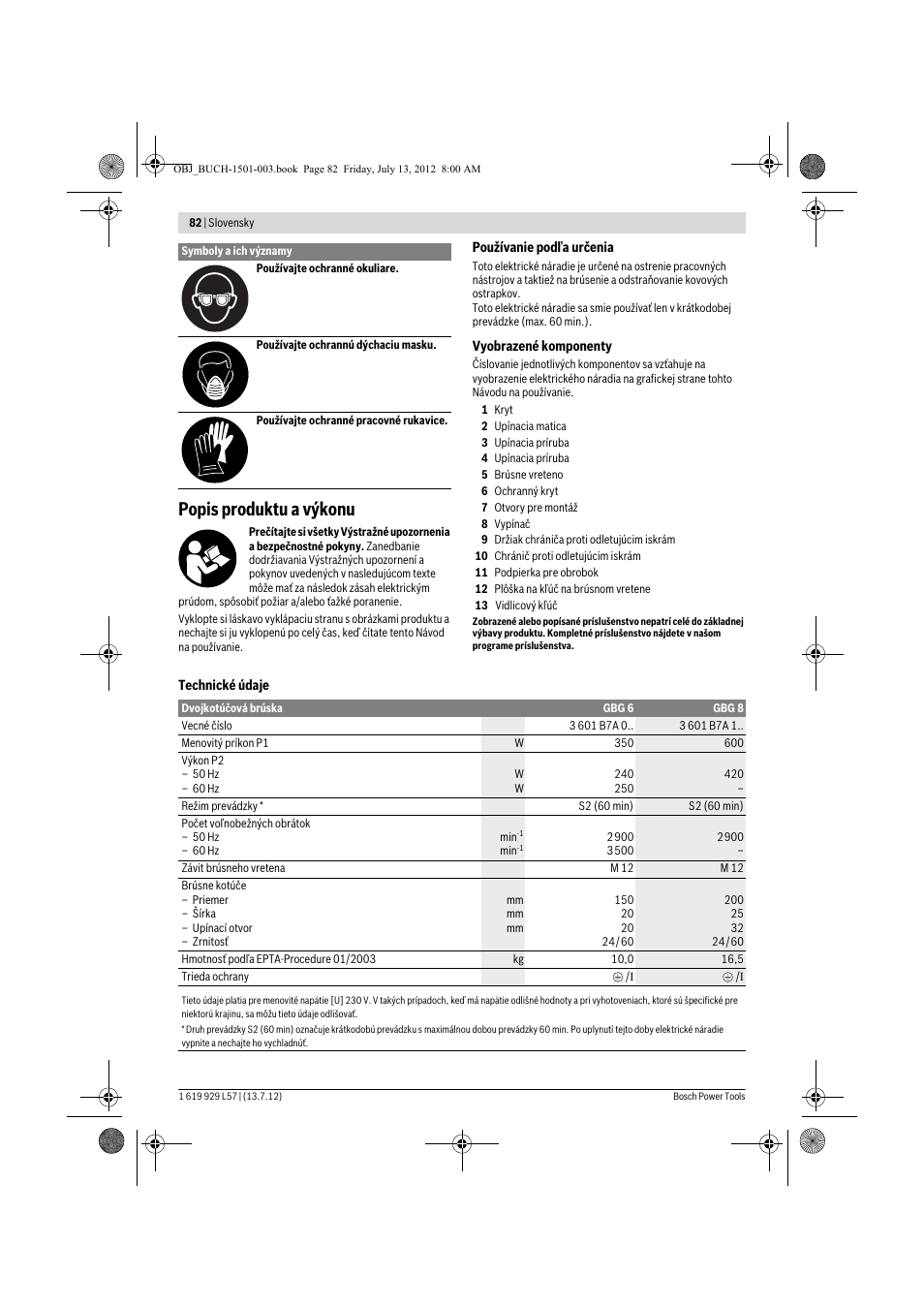 Popis produktu a výkonu | Bosch GBG 6 Professional User Manual | Page 82 / 150