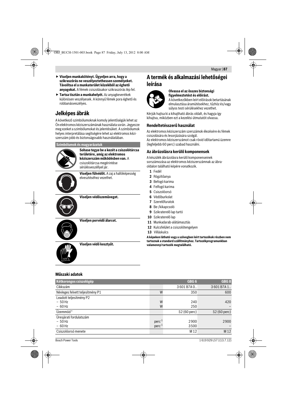 Jelképes ábrák, A termék és alkalmazási lehetőségei leírása | Bosch GBG 6 Professional User Manual | Page 87 / 150