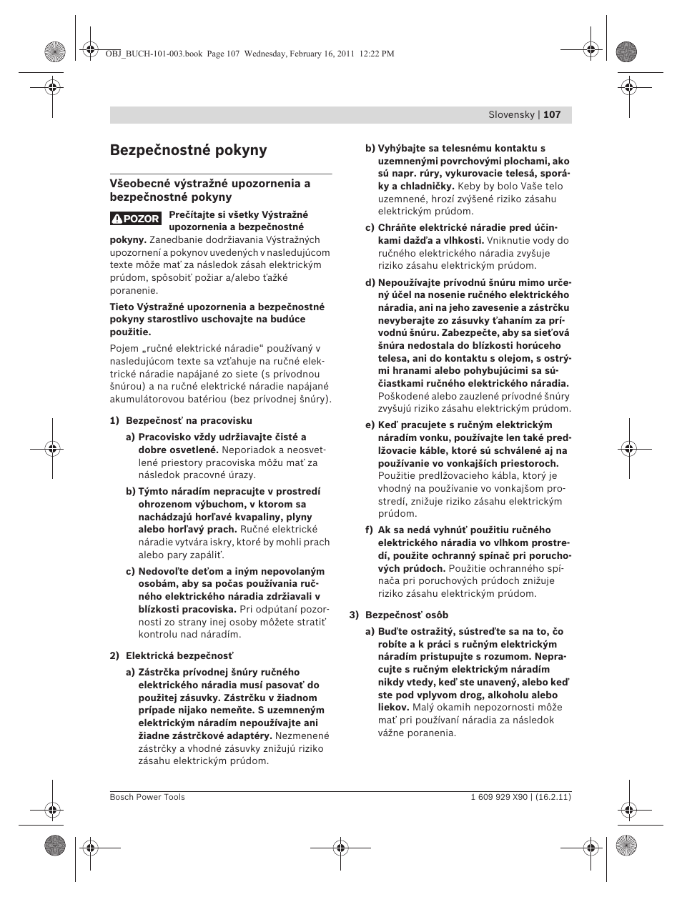 Bezpečnostné pokyny | Bosch GNA 3,5 Professional User Manual | Page 107 / 199