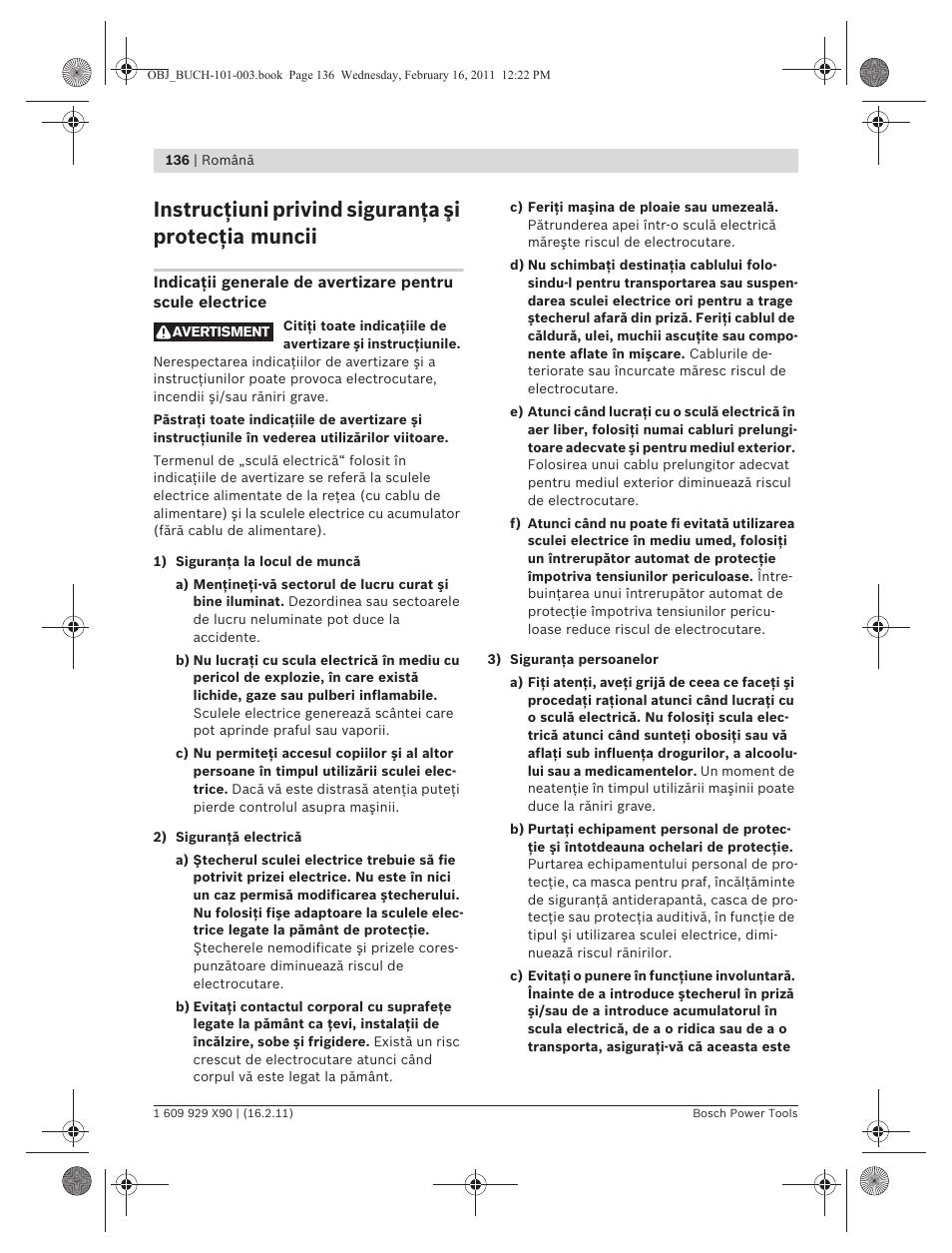 Instrucţiuni privind siguranţa şi protecţia muncii | Bosch GNA 3,5 Professional User Manual | Page 136 / 199