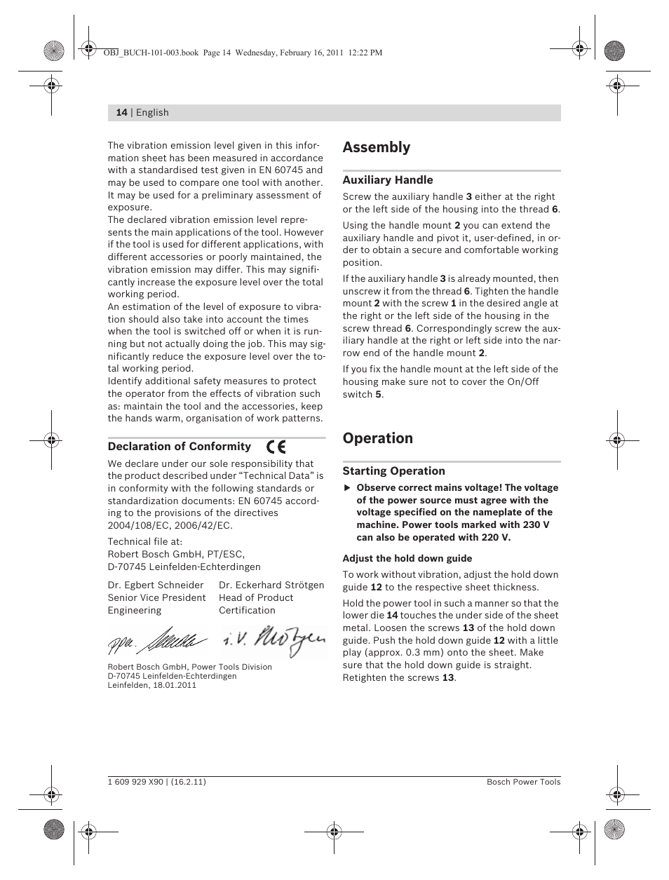 Assembly, Operation | Bosch GNA 3,5 Professional User Manual | Page 14 / 199