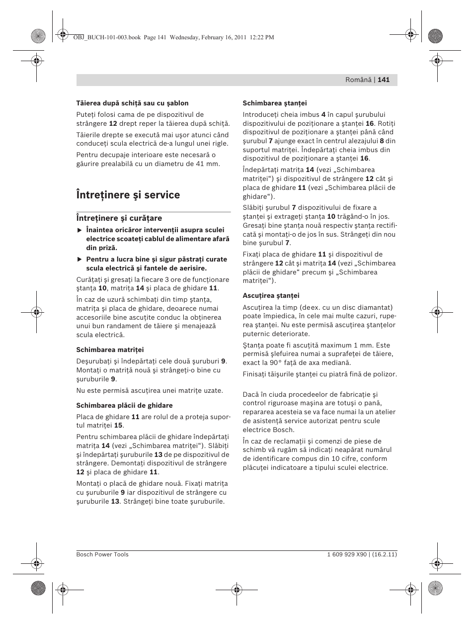 Întreţinere şi service | Bosch GNA 3,5 Professional User Manual | Page 141 / 199