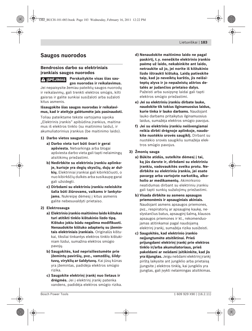 Saugos nuorodos | Bosch GNA 3,5 Professional User Manual | Page 183 / 199