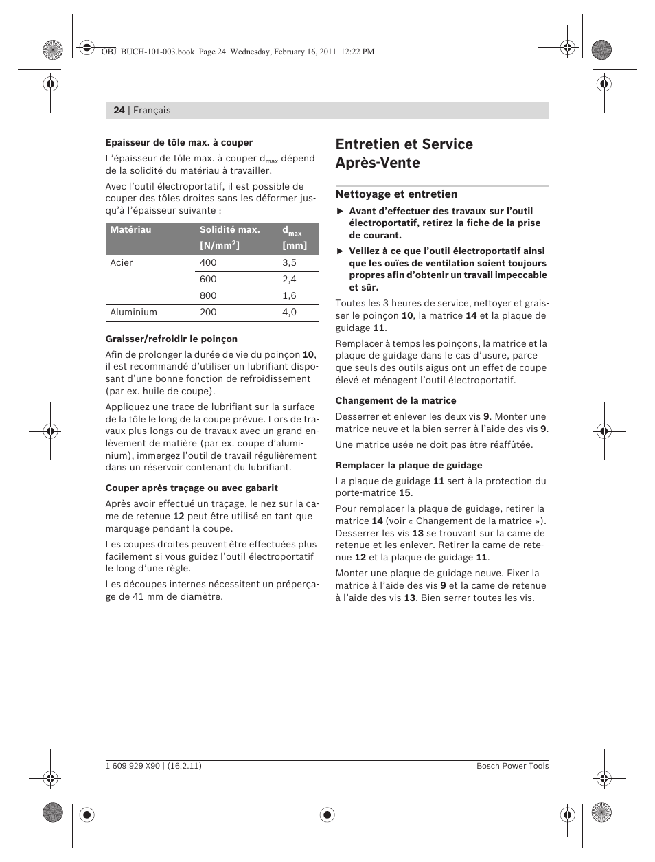 Entretien et service après-vente | Bosch GNA 3,5 Professional User Manual | Page 24 / 199
