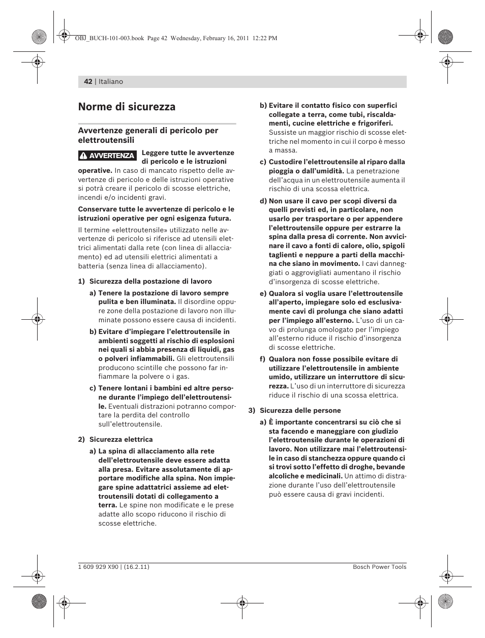 Norme di sicurezza | Bosch GNA 3,5 Professional User Manual | Page 42 / 199