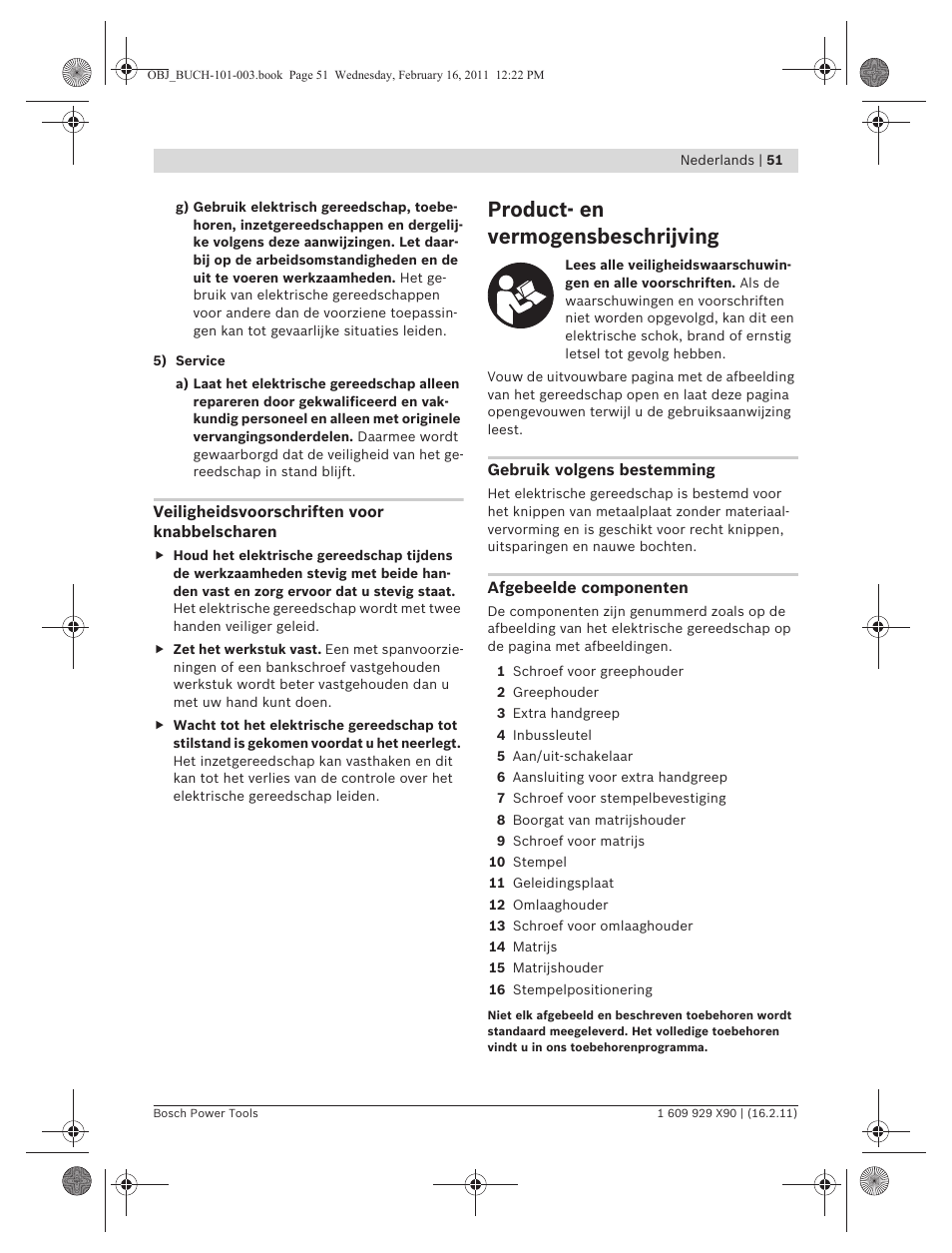 Product- en vermogensbeschrijving | Bosch GNA 3,5 Professional User Manual | Page 51 / 199