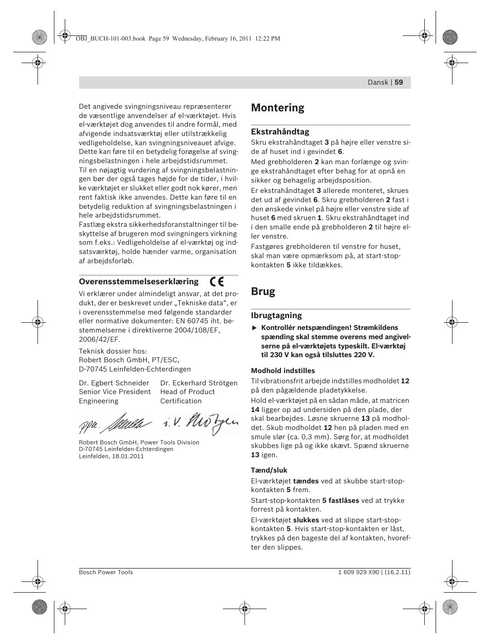 Montering, Brug | Bosch GNA 3,5 Professional User Manual | Page 59 / 199