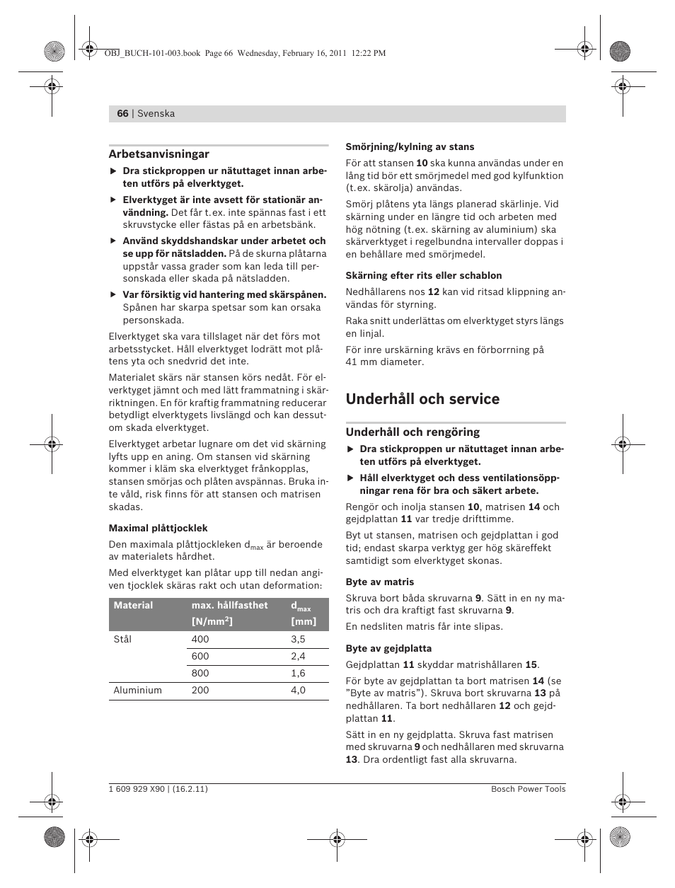 Underhåll och service | Bosch GNA 3,5 Professional User Manual | Page 66 / 199