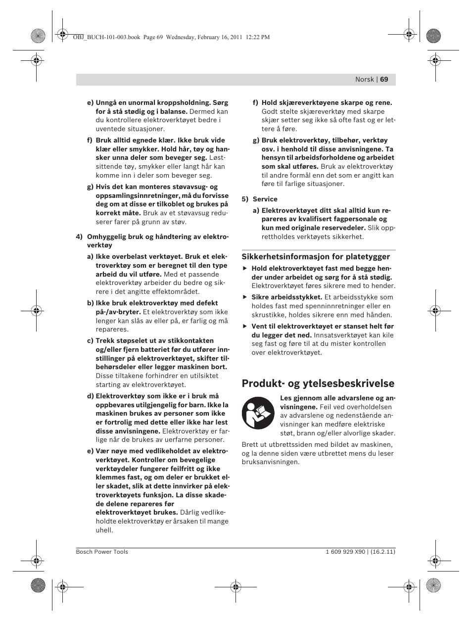 Produkt- og ytelsesbeskrivelse | Bosch GNA 3,5 Professional User Manual | Page 69 / 199