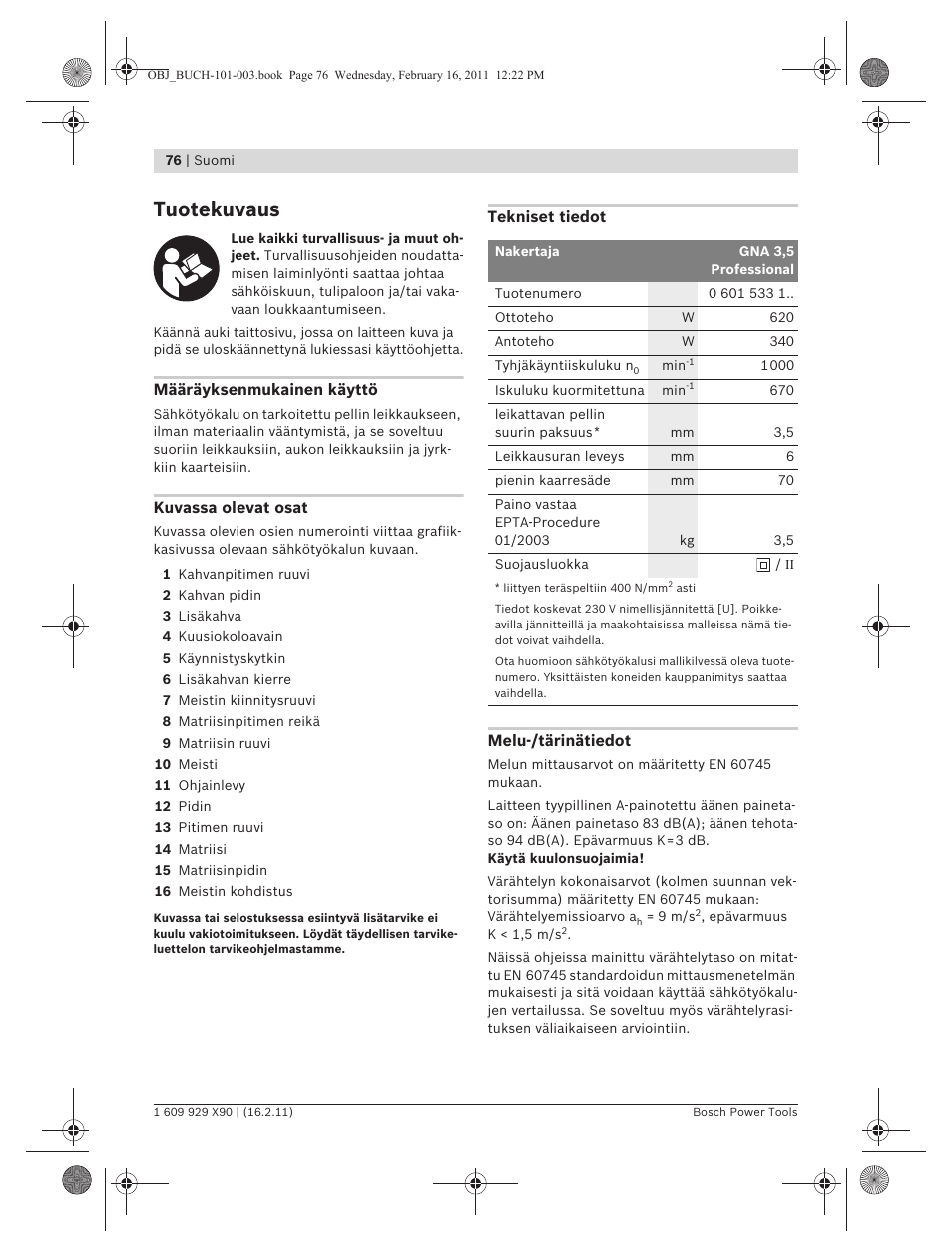 Tuotekuvaus | Bosch GNA 3,5 Professional User Manual | Page 76 / 199