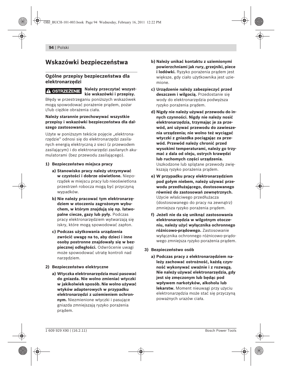 Wskazówki bezpieczeństwa | Bosch GNA 3,5 Professional User Manual | Page 94 / 199