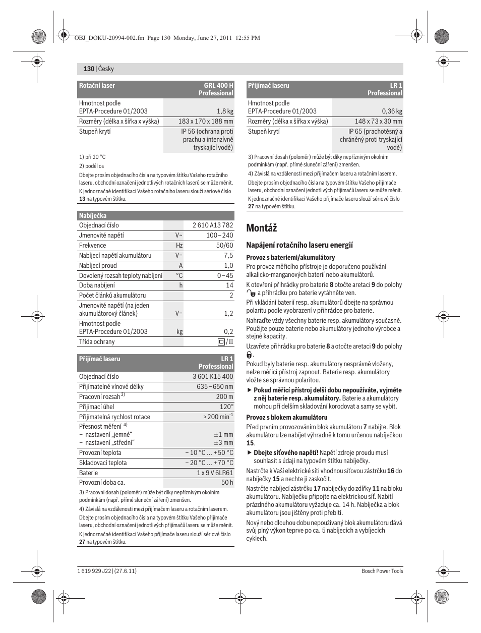 Montáž | Bosch GRL 400 H Professional User Manual | Page 130 / 259