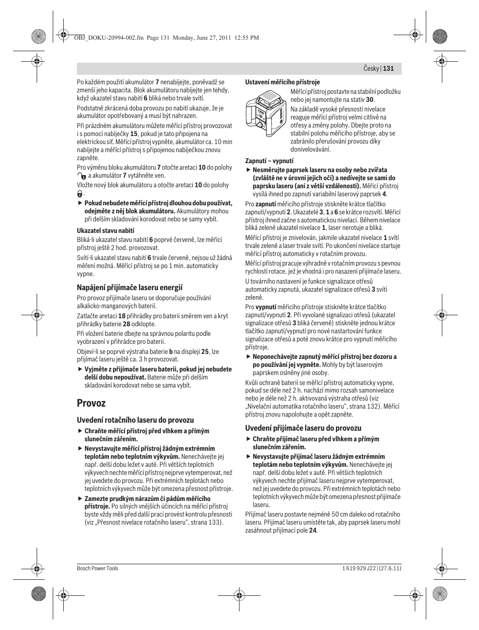 Provoz | Bosch GRL 400 H Professional User Manual | Page 131 / 259