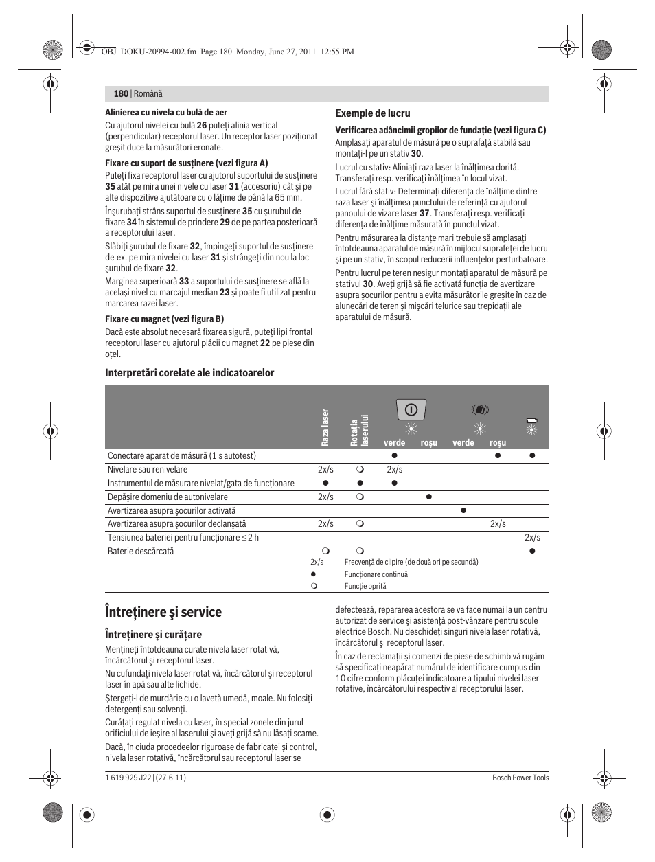 Întreţinere şi service | Bosch GRL 400 H Professional User Manual | Page 180 / 259