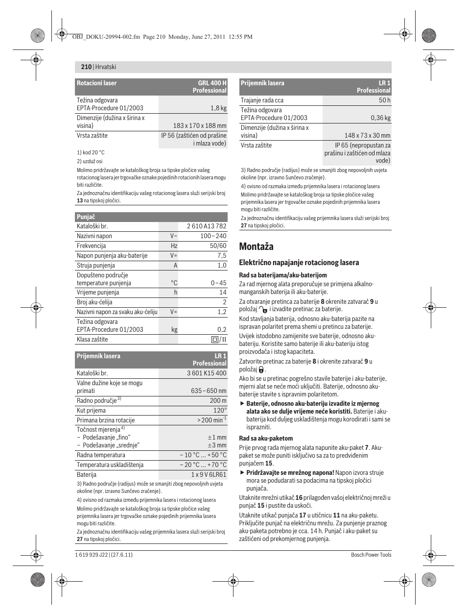 Montaža | Bosch GRL 400 H Professional User Manual | Page 210 / 259