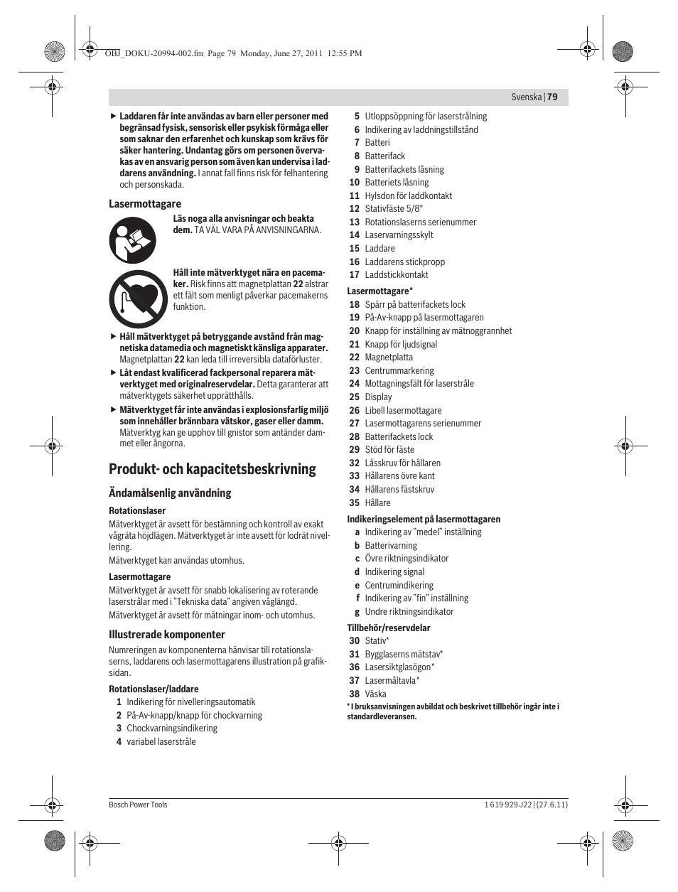 Produkt- och kapacitetsbeskrivning | Bosch GRL 400 H Professional User Manual | Page 79 / 259