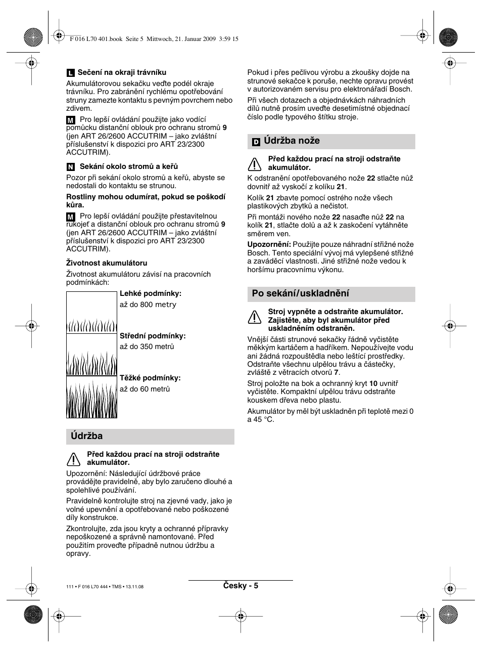 Údrïba, Údrïba noïe po sekání/uskladnûní | Bosch ART 23 Accutrim User Manual | Page 111 / 201
