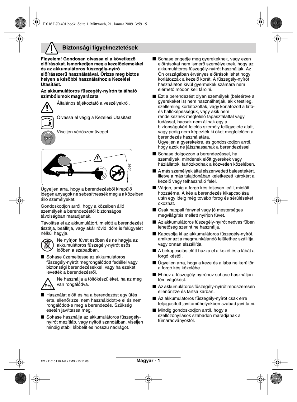 Biztonsági figyelmeztetések | Bosch ART 23 Accutrim User Manual | Page 121 / 201