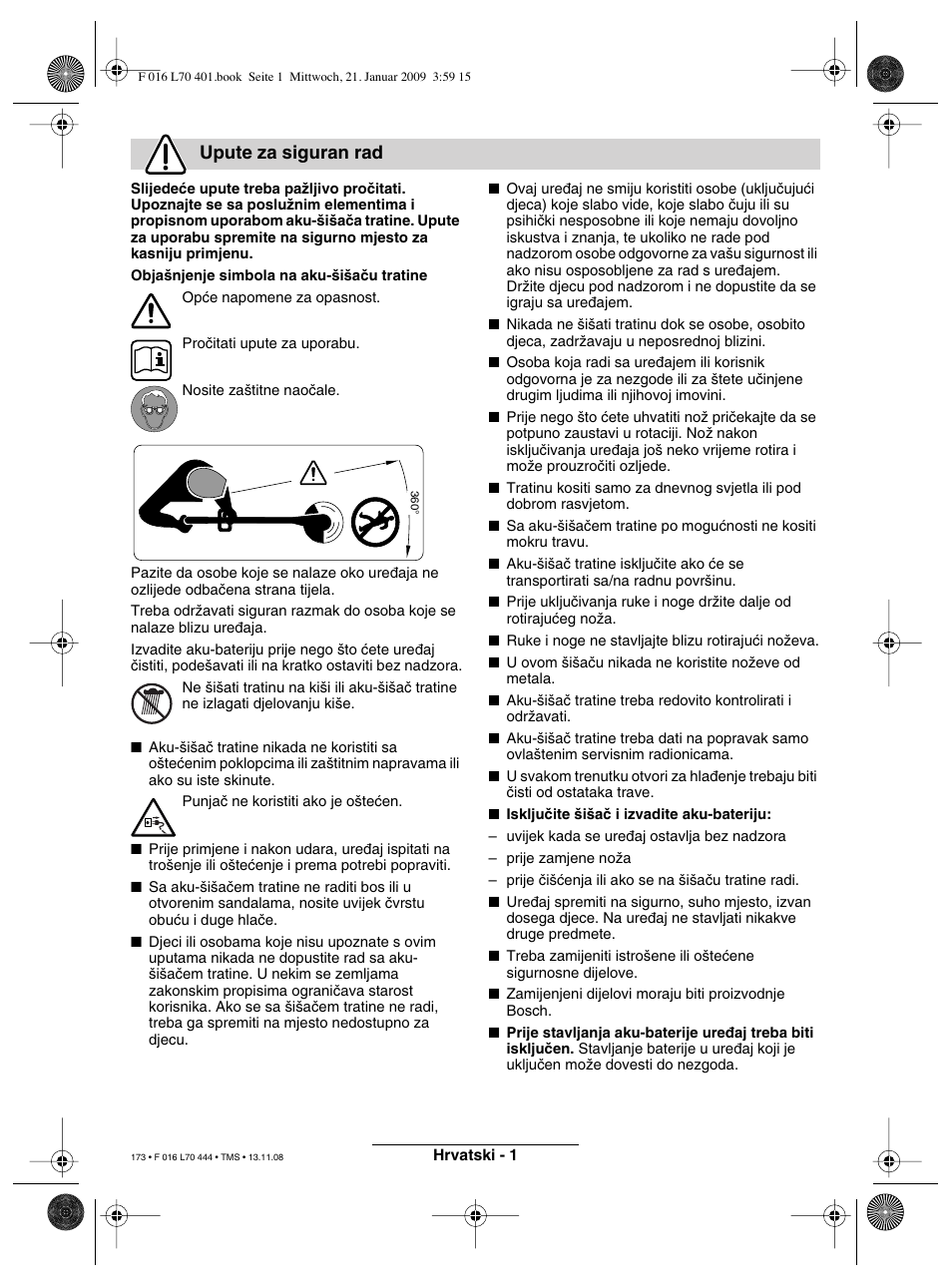 Upute za siguran rad | Bosch ART 23 Accutrim User Manual | Page 173 / 201