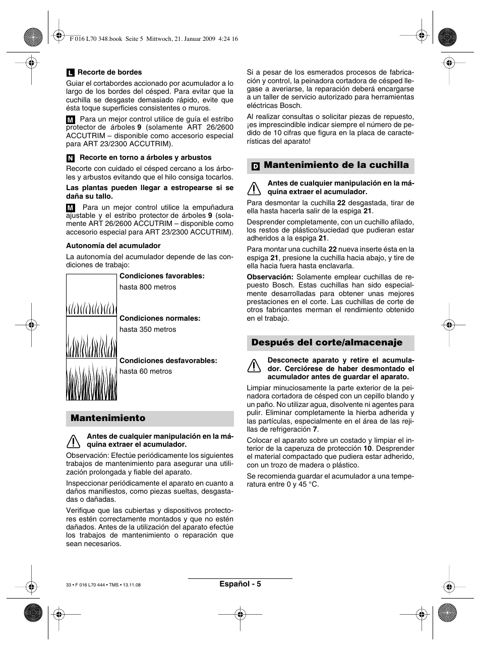 Mantenimiento | Bosch ART 23 Accutrim User Manual | Page 33 / 201